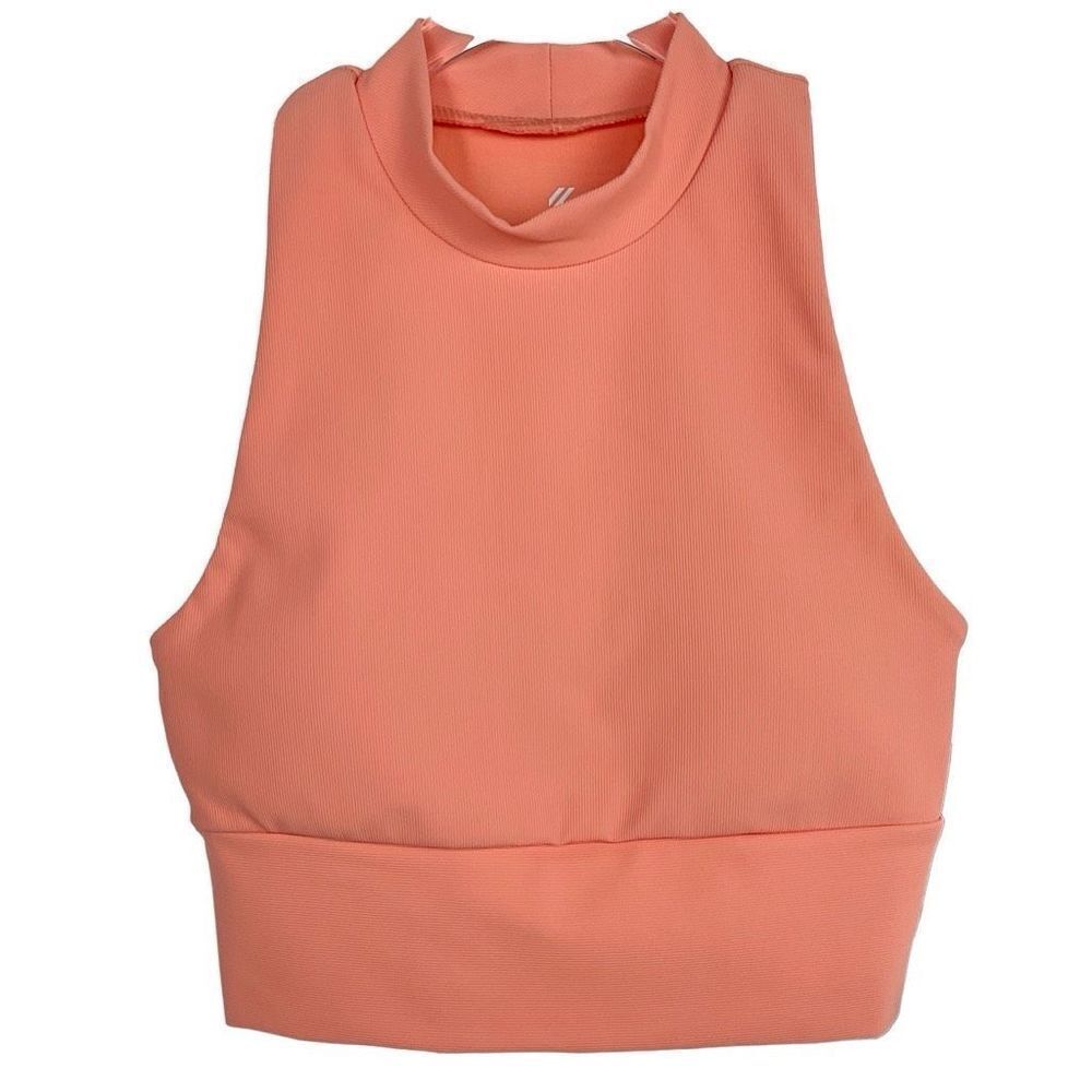 Kyodan Coral Orange Ottoman Mock Neck Crop Top XS New